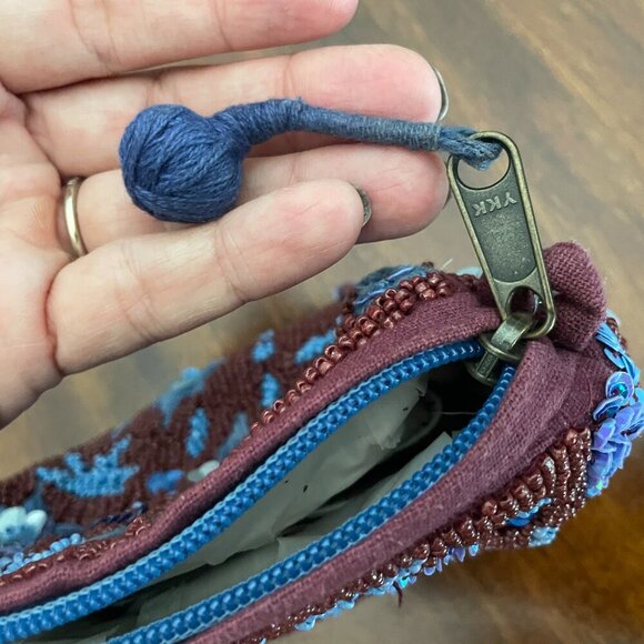 Anthropologie Intricately Beaded Makeup Cosmetic Bag Pouch Floral 7" x 5" - Picture 4 of 6